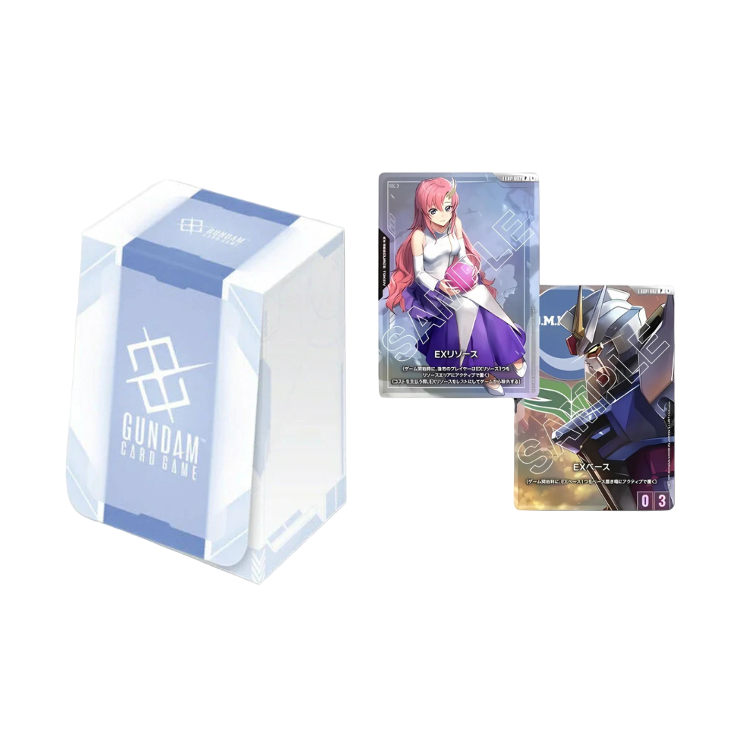 Gundam trading card game packaging with character cards on a white background