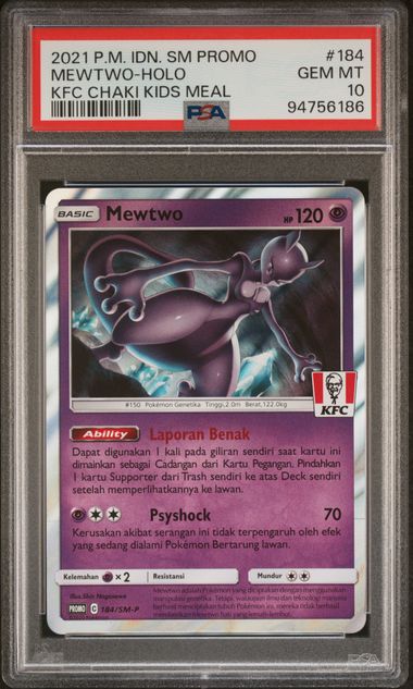Mewtwo KFC Promo 184/SM-P PSA 10 Chaki Kids Meal Indonesian Holo