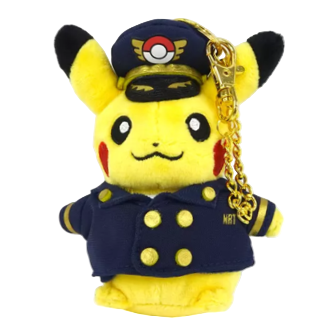 Pokemon Center Keychain: Narita Airport Exclusive Pikachu Navy Uniform Pilot Keychain Official