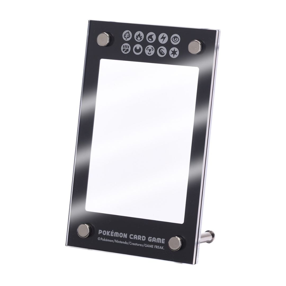 Pokémon card game holder with icon symbols on a white background
