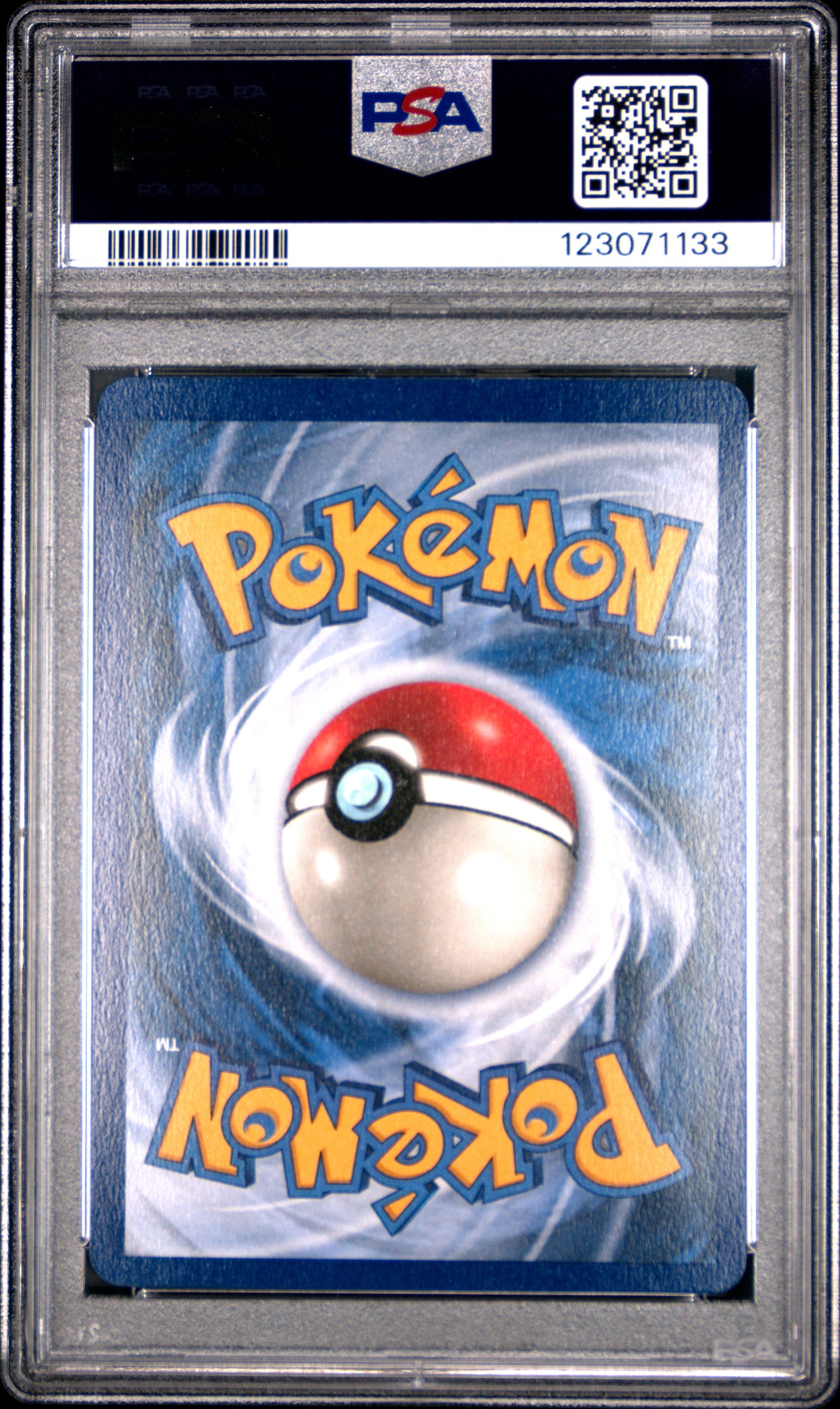 Pokémon trading card in protective holder with FSA grading label