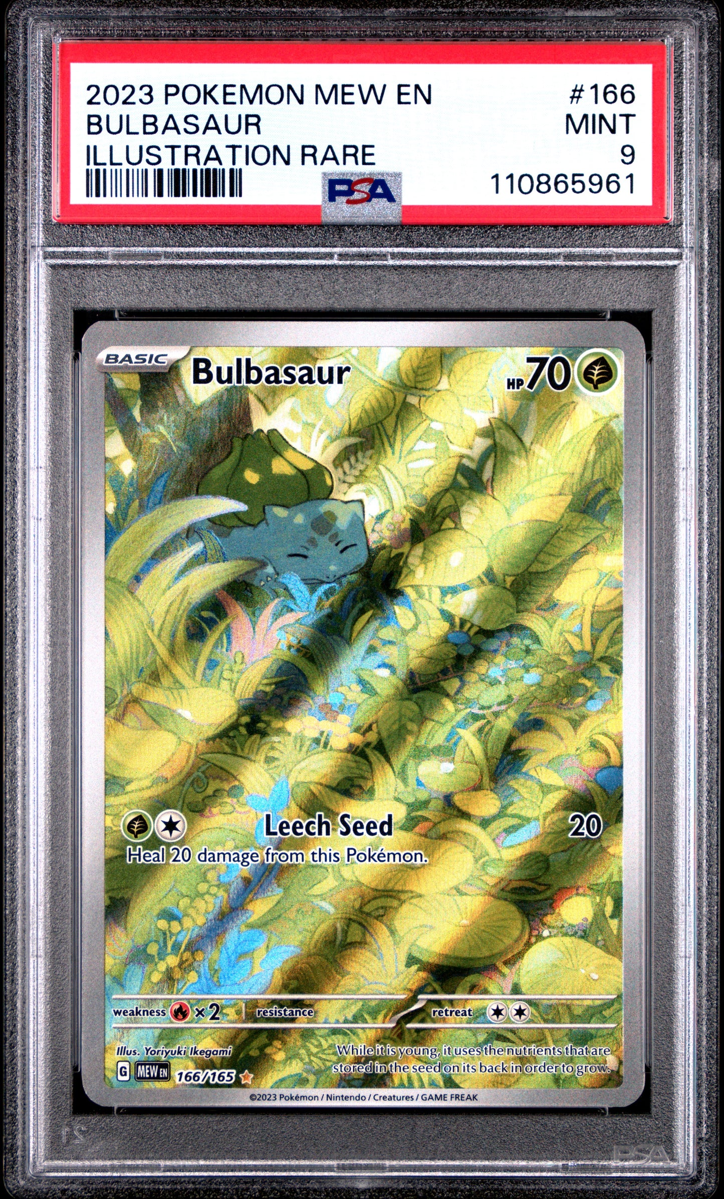 Pokémon trading card featuring Bulbasaur with PSA grading label