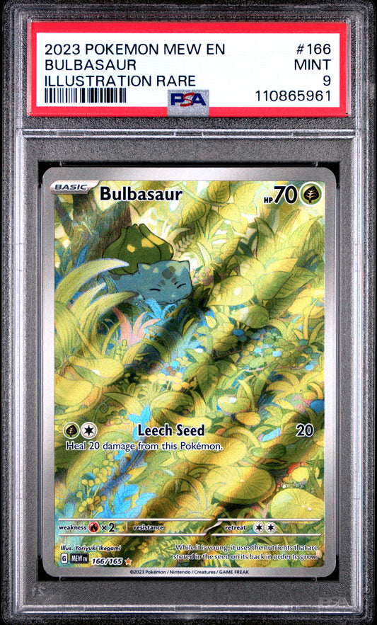 Pokémon trading card featuring Bulbasaur with PSA grading label