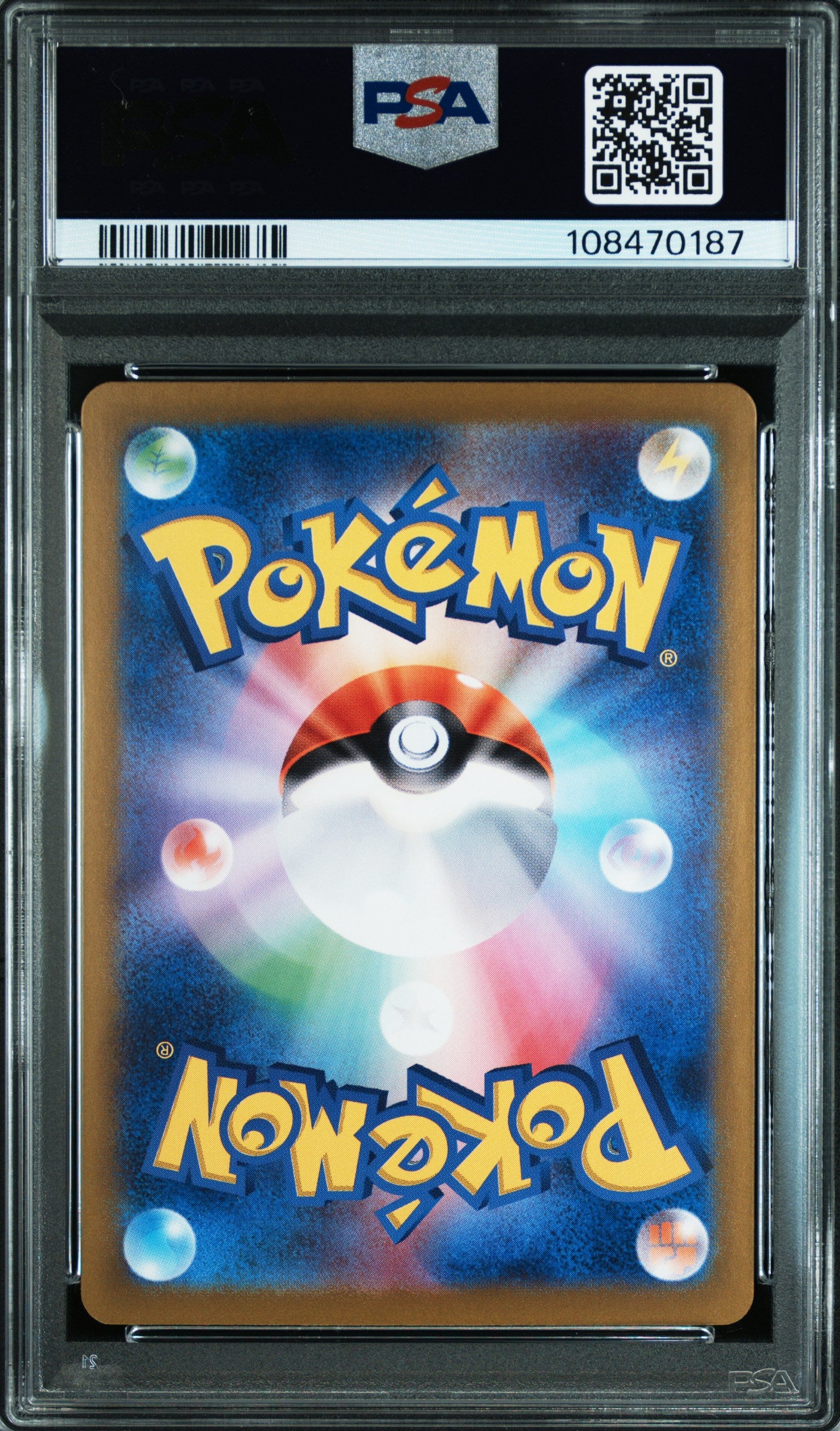 Pokémon trading card in a PSA protective case with a visible QR code and barcodes.