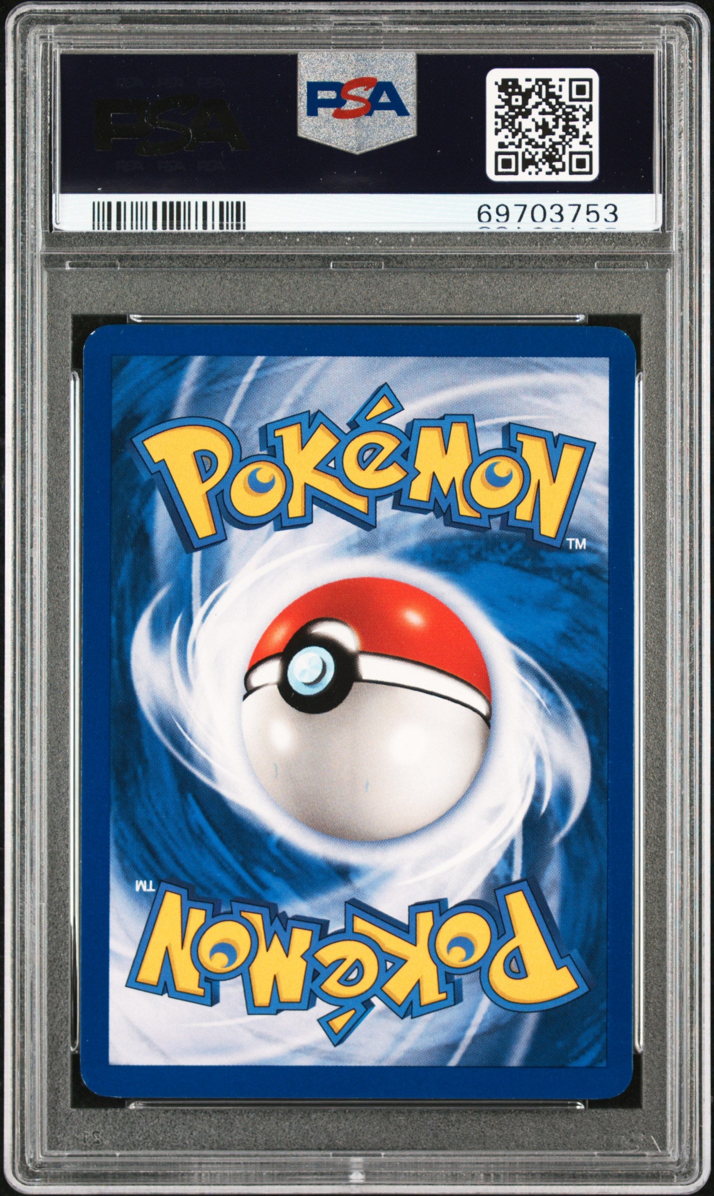 Pokémon trading card in a protective case with FSA grading label