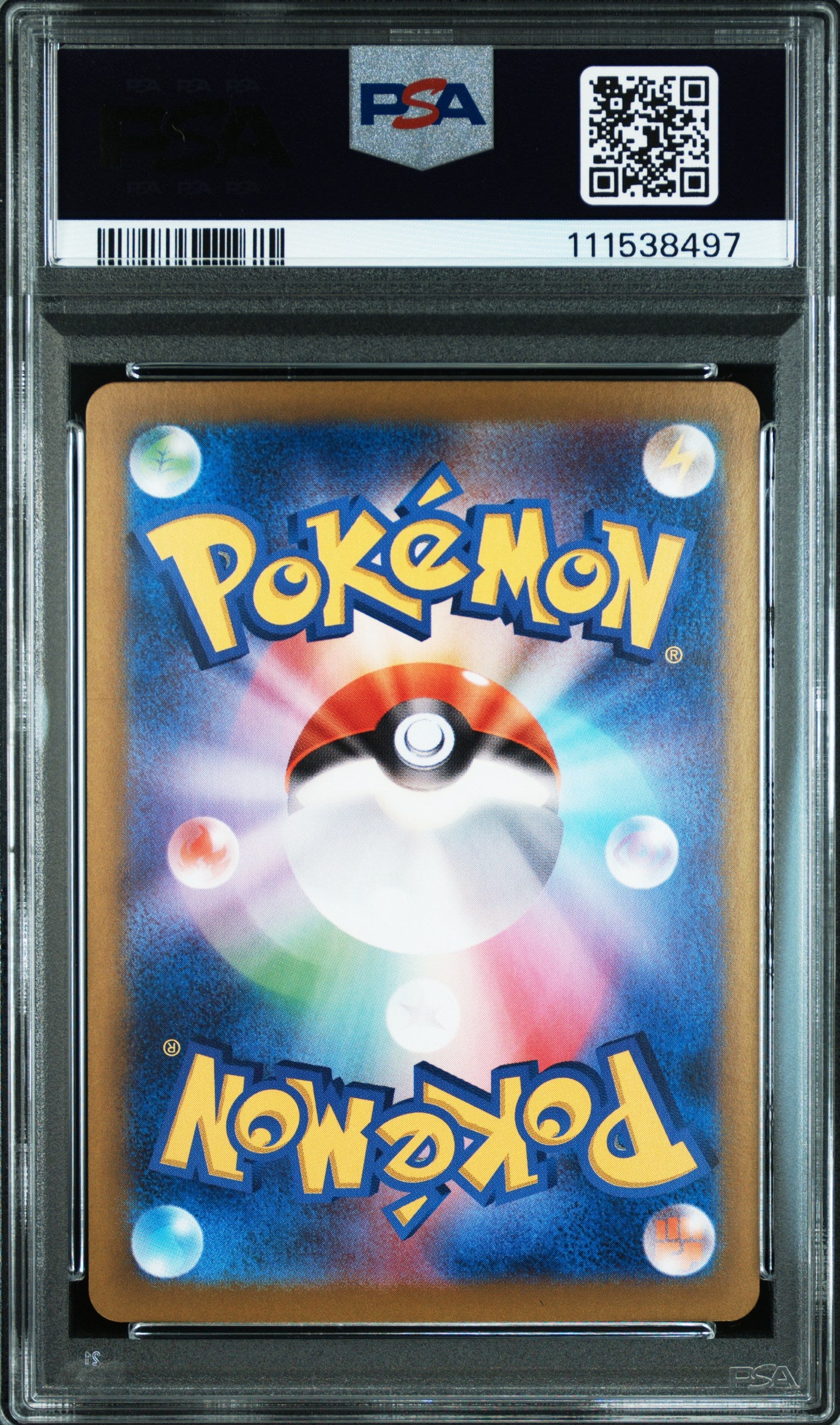 Pokémon trading card in a protective case with PSA grading label