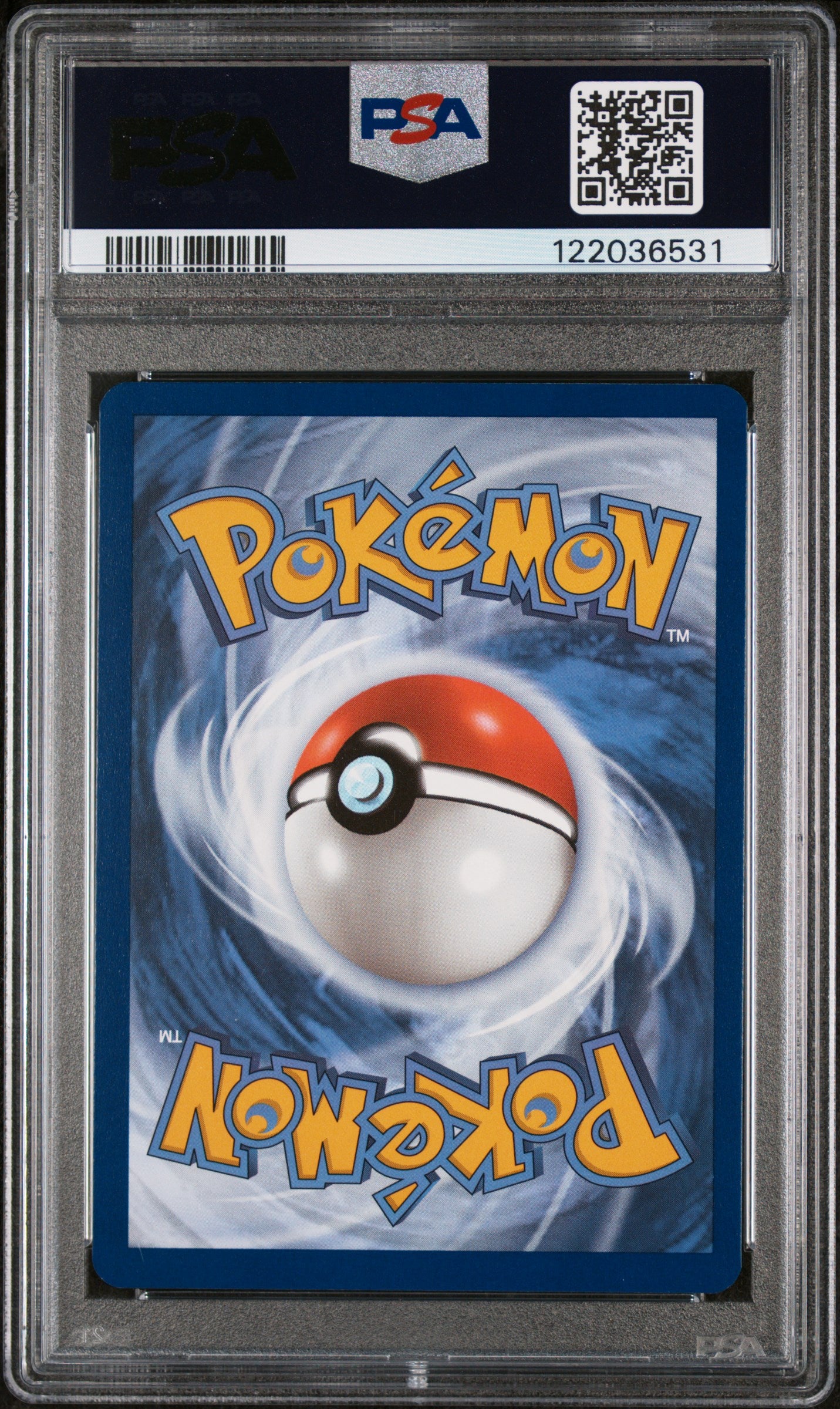 Pokémon trading card in a protective case with FSA grading label