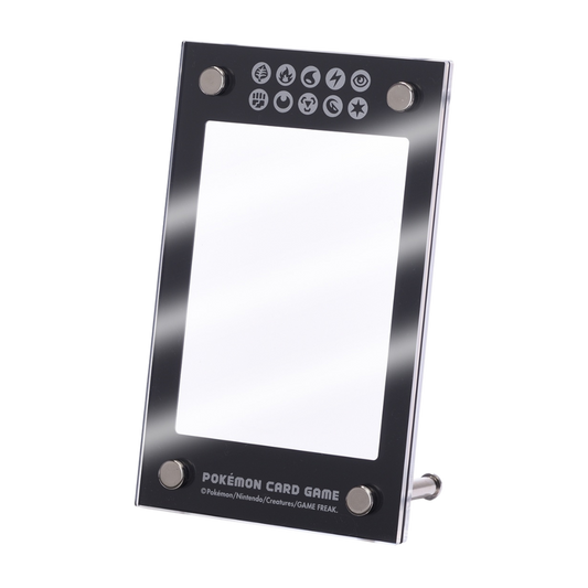 Pokémon card game holder with icon symbols on a white background