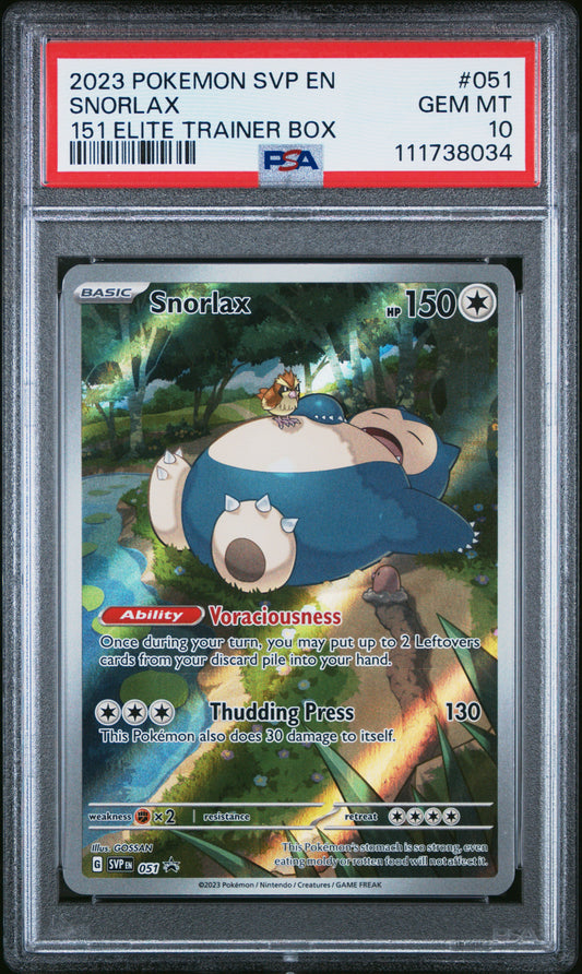 Pokémon trading card featuring Snorlax in a protective case with Bá certification label.